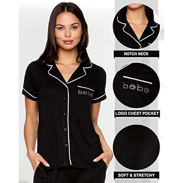bebe Dames Button Down Shirt met korte mouwen en pyjamabroek Lounge Sleep Set